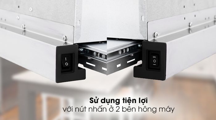 Máy hút mùi âm tủ BlueStone HOB-8725 - Tắt/mở đèn LED và điều chỉnh 2 tốc độ hút bằng công tắc dễ thao tác