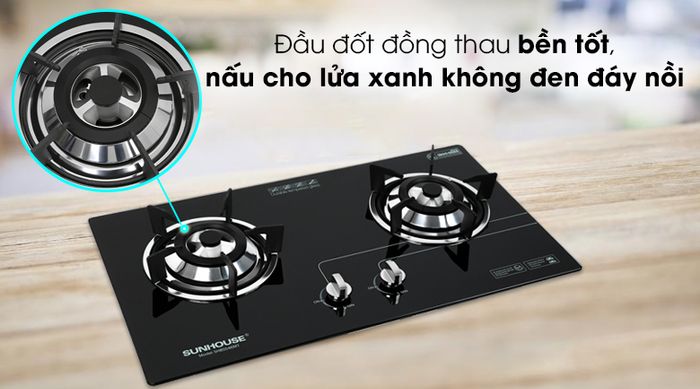 Bếp ga âm Sunhouse SHB5546MT - Đầu đốt bằng đồng thau không bị biến dạng dưới nhiệt độ cao