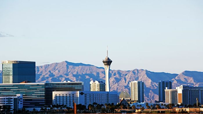 A daytime view of the iconic Las Vegas skyline.