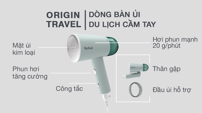 Bàn ủi hơi nước cầm tay Tefal DT1034E1 1200W - Dòng bàn ủi du lịch cầm tay