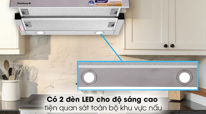 Máy hút mùi âm tủ BlueStone HOB-8725 - Đèn LED chiếu sáng rõ ràng hỗ trợ người dùng quan sát khu vực bếp nấu trong quá trình nấu nướng