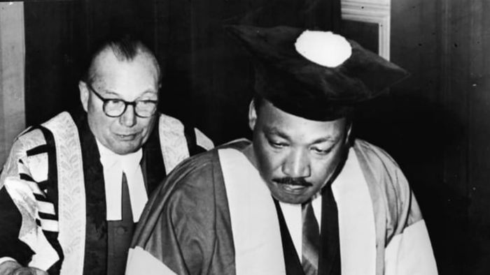 On November 14, 1967, Dr. King was awarded an honorary Doctor of Civil Law degree at Newcastle University in England. He had previously earned his doctorate in theology in 1955.