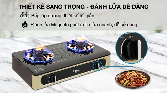 Bếp ga đôi Paloma PA-V71 EG - Thiết kế và hệ thống đánh lửa của bếp