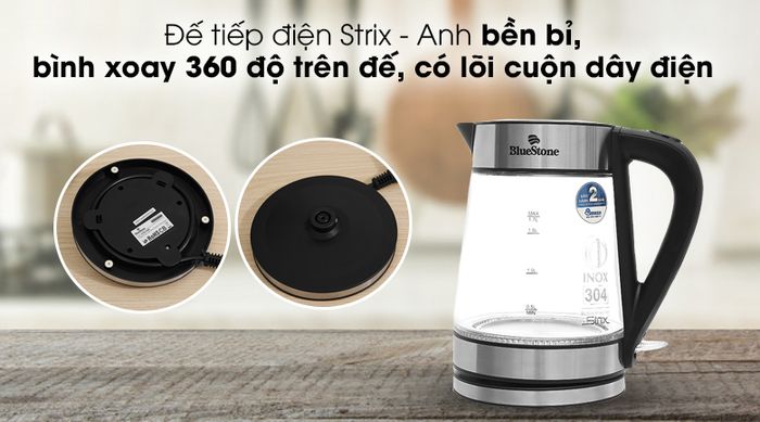 Bình đun siêu tốc Bluestone 1.7 lít KTB-3426 - Đế tiếp điện - bộ điều khiển Strix - Anh
