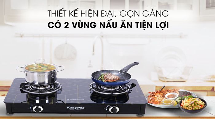 Thiết kế 2 vùng nấu - Bếp ga đôi Kangaroo KG526M