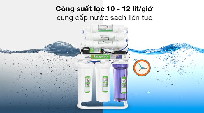 Máy lọc nước RO Kangaroo Hydrogen KGRP09HQ 9 lõi - Công suất lọc 10 - 12 lít/giờ, tích hợp bình chứa nước dung tích 10 lít
