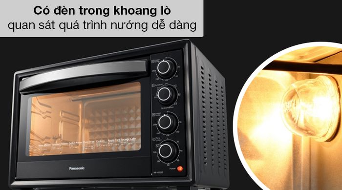 Lò nướng Panasonic NB-H3203KRA 32 lít - Nhìn rõ món ăn bên trong lò mà không cần mở cửa lò nhờ có đèn trong khoang lò