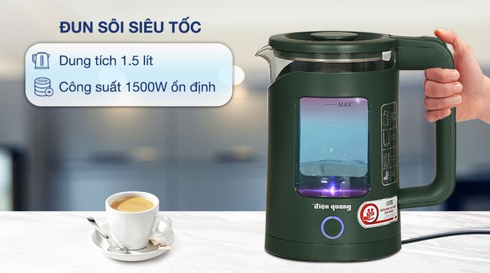 Bình đun siêu tốc Điện Quang 1.5 lít ĐQ EKT16 1515 MG - Dung tích, Công suất