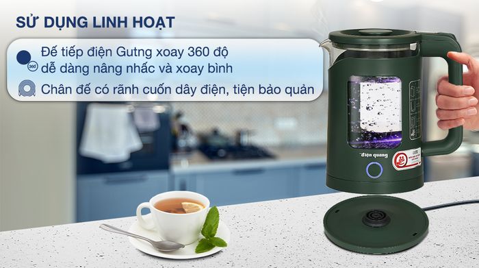 Bình đun siêu tốc Điện Quang 1.5 lít ĐQ EKT16 1515 MG - Đế tiếp điện