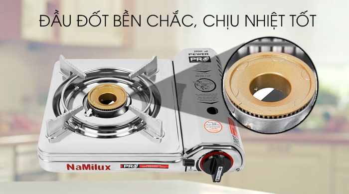 Đầu đốt bằng hợp kim nhôm sơn vàng cho khả năng chịu nhiệt tốt - Bếp gas mini Namilux NH-P3031AS