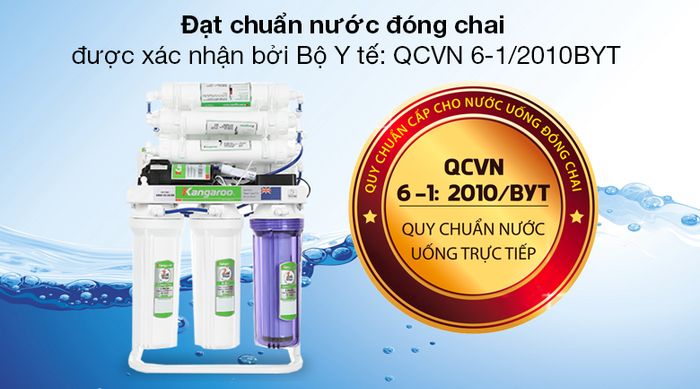 Máy lọc nước RO Kangaroo Hydrogen KGRP09HQ 9 lõi - Đạt chuẩn nước đóng chai được xác nhận bởi Bộ Y tế: QCVN 6-1/2010BYT