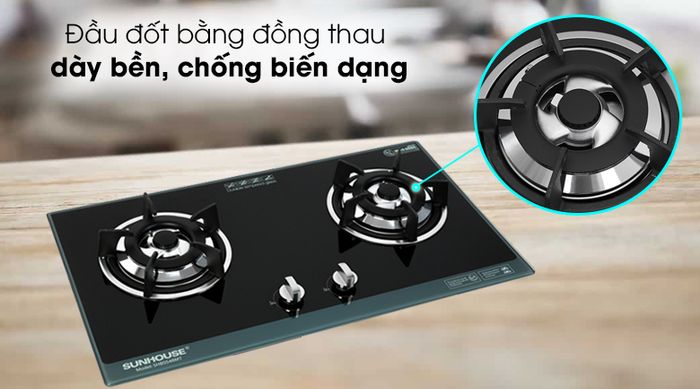 Bếp ga âm Sunhouse SHB5548MT - Đầu đốt bếp gas âm bằng đồng thau dày bền