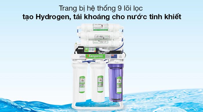 Máy lọc nước RO Kangaroo Hydrogen KGRP09HQ 9 lõi - Trang bị hệ thống 9 lõi lọc giúp lọc nước, tạo Hydrogen, tái khoáng cho nước tinh khiết, tốt cho sức khỏe