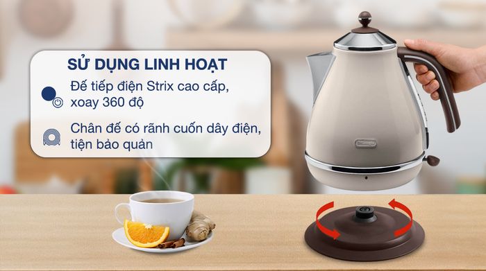 Ấm đun siêu tốc Delonghi 1.7 lít KBOV2001.BG - Đế tiếp điện