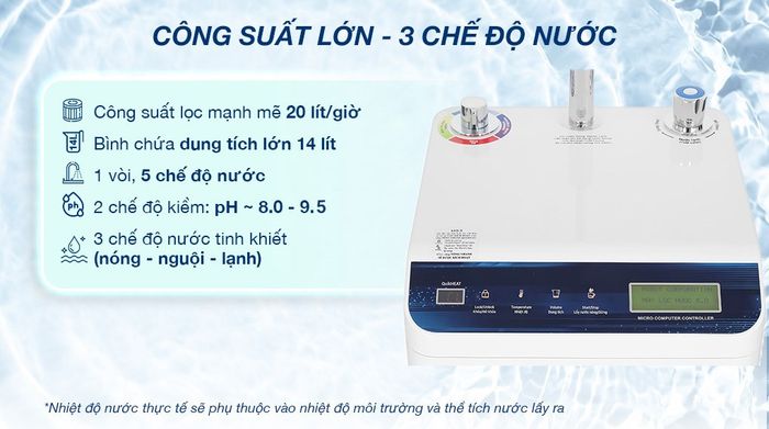 Máy lọc nước RO nóng nguội lạnh Hydrogen ROBOT HydroElite-9X 9 lõi - Công suất mạnh mẽ
