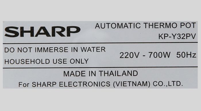 Công suất 700 W - Bình thủy điện Sharp KP-Y32PV-CU 3 lít