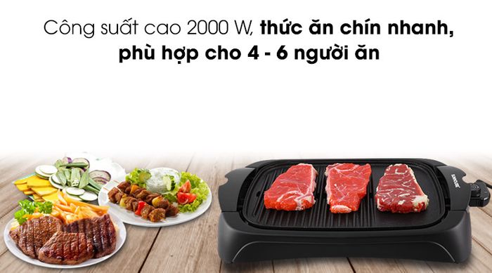 Công suất 2000 W, nướng thức ăn cho 4 - 6 người ăn - Bếp nướng điện Sunhouse SHD4602