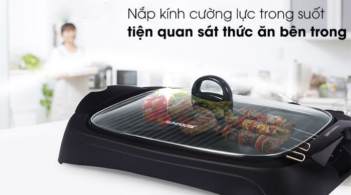 Nắp kính cường lực trong suốt - Bếp nướng điện Sunhouse SHD4602