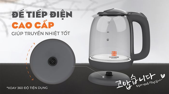 Bình đun siêu tốc Hawonkoo 1.7 lít KEH-170-GR - Đế tiếp điện