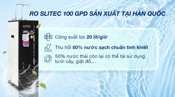Máy lọc nước RO nóng nguội lạnh Hydrogen Mutosi MP-S1021H 10 lõi - Tỷ lệ thu hồi nước sạch