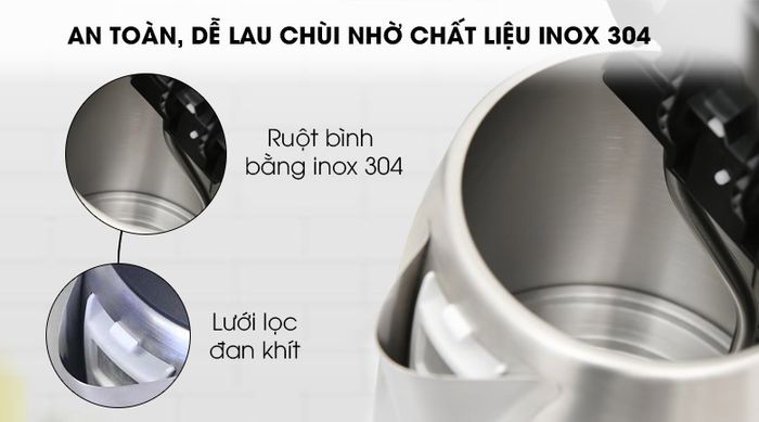Chất liệu inox 304 - Bình đun siêu tốc Kangaroo 1.7 lít KG642
