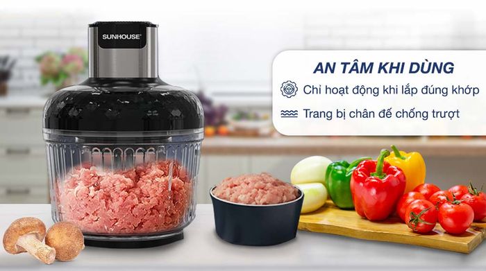 An toàn sử dụng - Máy xay thịt đa năng Sunhouse SHD5412 300W 2 lít/0.3 lít