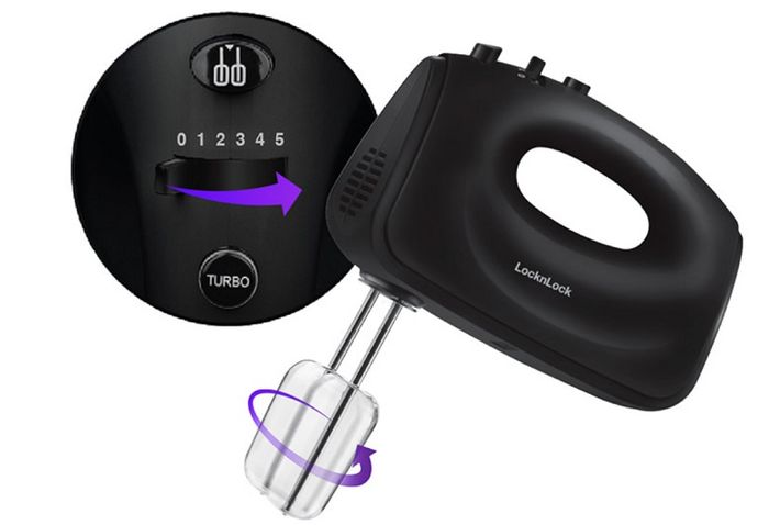 Máy đánh trứng LocknLock EJM501DGRY - Bảng điều khiển bằng nút gạt với 5 tốc độ kèm nút Turbo tăng tốc