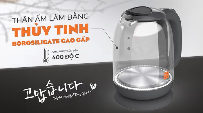 Bình đun siêu tốc Hawonkoo 1.7 lít KEH-170-GR - Chất liệu