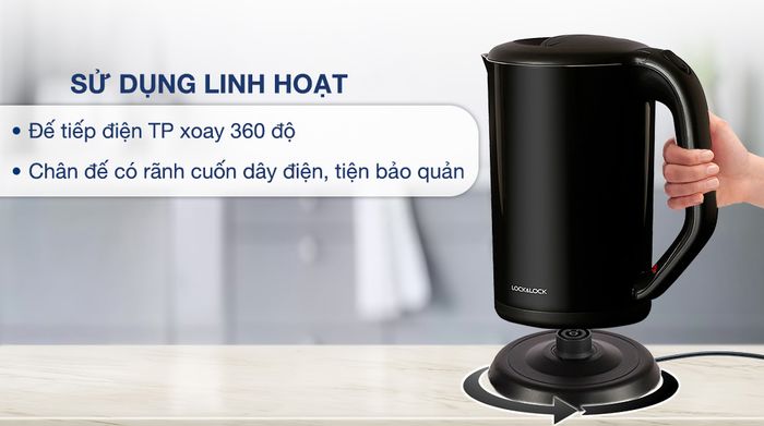 Bình đun siêu tốc Lock&Lock 1.7 lít EJK738BLK - Đế tiếp điện