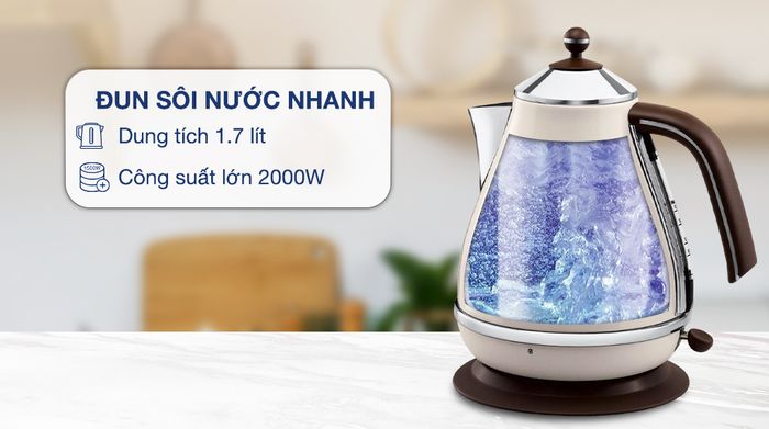 Ấm đun siêu tốc Delonghi 1.7 lít KBOV2001.BG - Dung tích, công suất