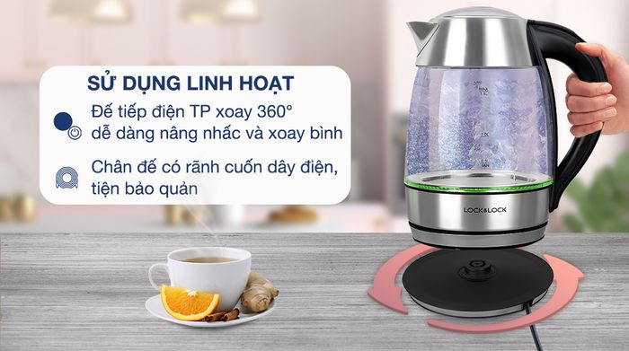 Bình đun siêu tốc Lock&Lock 1.8 lít EJK341 - Đế tiếp điện