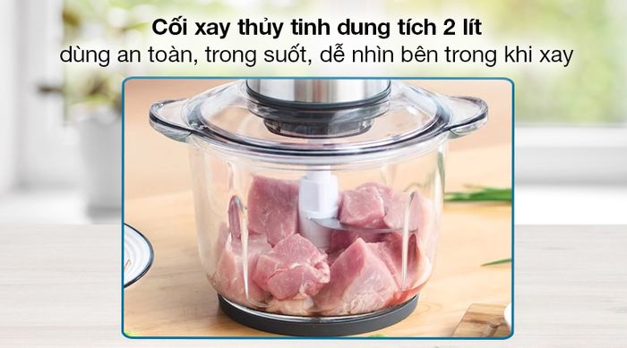 Máy xay thịt đa năng Bear QSJ-B03Y7 - Cối xay thủy tinh dung tích 2 lít, xay được khoảng 800 gram thịt