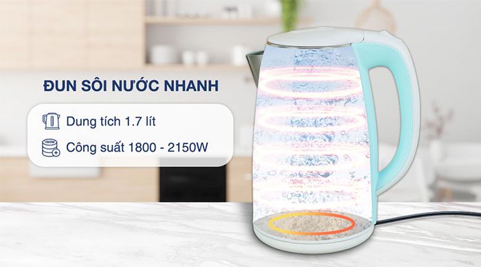 Dung tích, công suất - Bình đun siêu tốc Crystal 1.7 lít D1017
