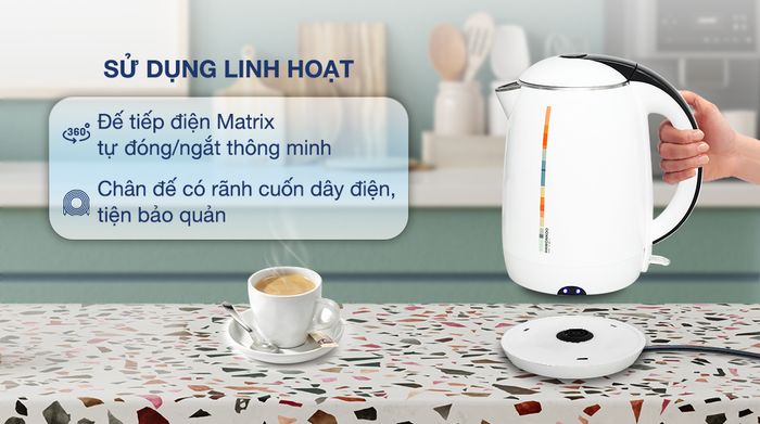 Bình đun siêu tốc Hawonkoo 1.8 lít KEH-180-W - Đế tiếp điện