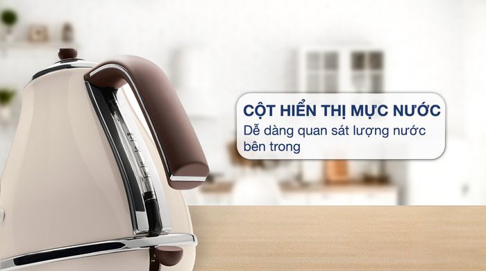 Ấm đun siêu tốc Delonghi 1.7 lít KBOV2001.BG - Cột hiển thị mực nước