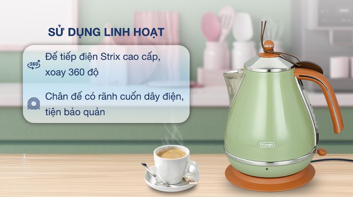 Bình đun siêu tốc Delonghi 1.7 lít KBOV2001.GR - Đế tiếp điện
