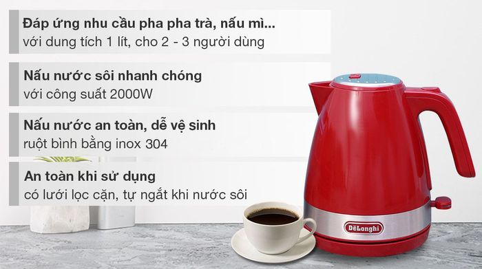 Bình đun siêu tốc Delonghi 1 lít KBLA2000.R