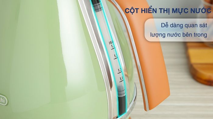 Bình đun siêu tốc Delonghi 1.7 lít KBOV2001.GR - Cột hiển thị mực nước