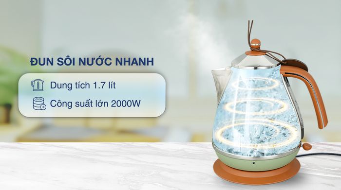 Bình đun siêu tốc Delonghi 1.7 lít KBOV2001.GR - Dung tích, công suất