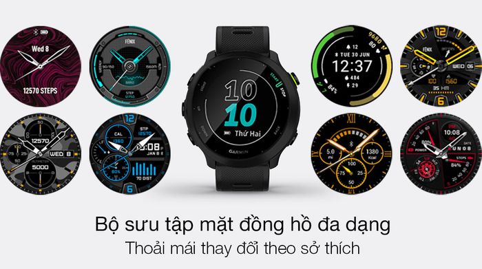 Đồng hồ thông minh Garmin Forerunner 55 dây silicone đen có bộ sưu tập mặt đồng đa dạng