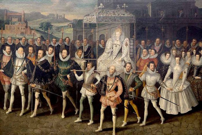 The Procession Portrait of Elizabeth depicts Queen Elizabeth I of England leading the Knights of the Garter.