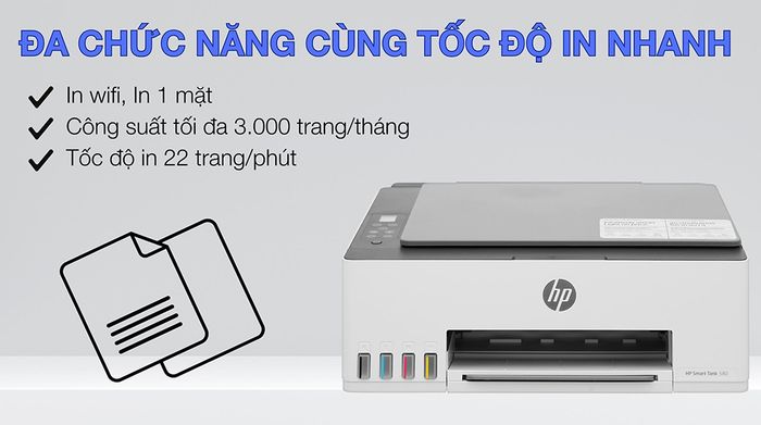 Máy in phun màu đa năng HP Smart Tank 580 Wifi (1F3Y2A) - Chức năng in