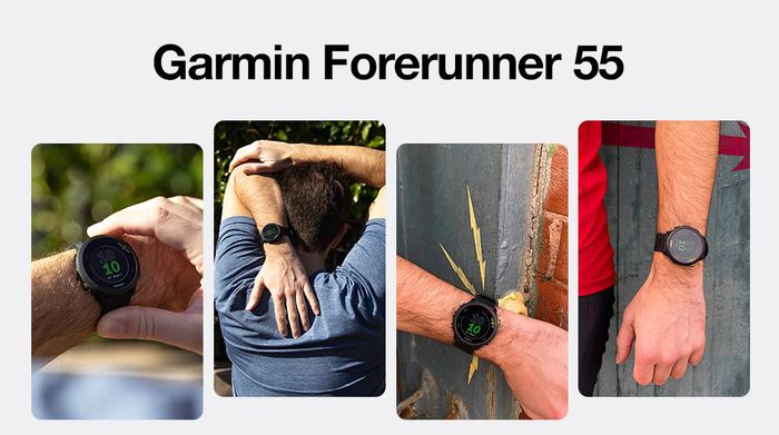 Đồng hồ thông minh Garmin Forerunner 55 dây silicone đen khi đeo trên tay