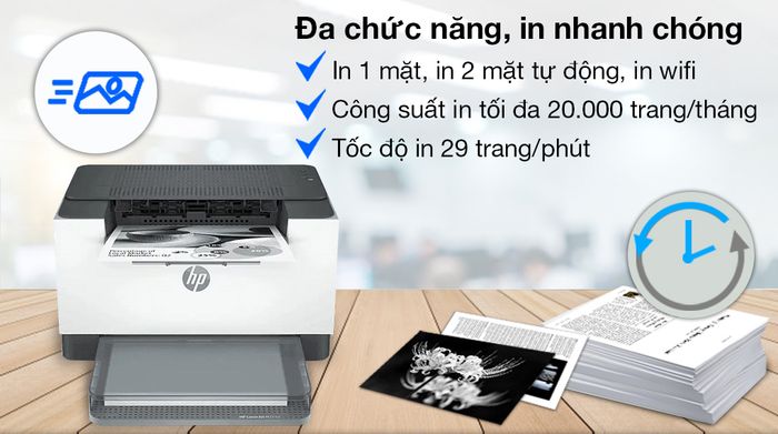 Máy in Laser trắng đen HP LaserJet M211dw/Wifi (9YF83A) - Đáp ứng nhiều nhu cầu in khác nhau với các chức năng in 1 mặt, in 2 mặt tự động, in wifi