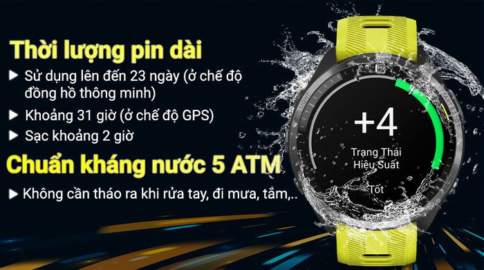 Đồng hồ thông minh Garmin Forerunner 965 - Pin và kháng nước
