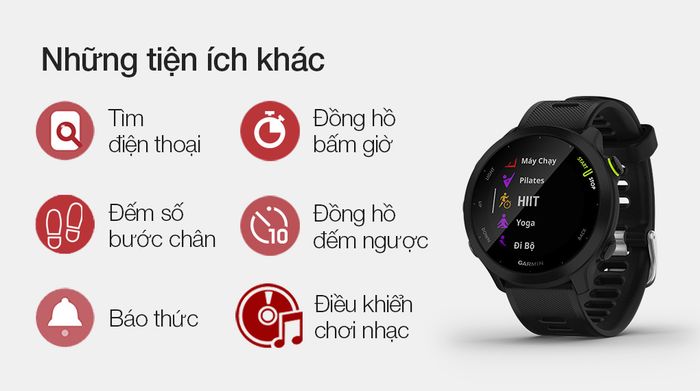 Đồng hồ thông minh Garmin Forerunner 55 dây silicone đen có nhiều tiện ích để trải nghiệm
