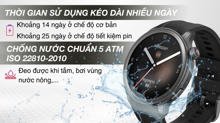 Amazfit Balance 46mm dây silicone - Pin và Chống nước