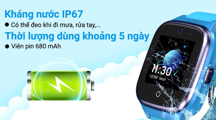 Đồng hồ định vị trẻ em MyKid 4G Lite - Pin và kháng nước