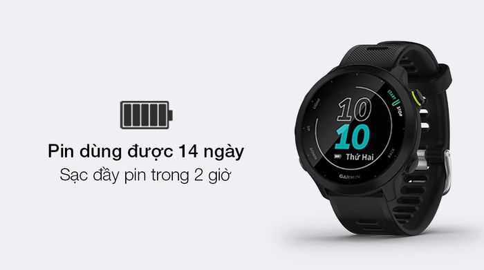 Đồng hồ thông minh Garmin Forerunner 55 dây silicone đen có thời lượng pin 14 ngày