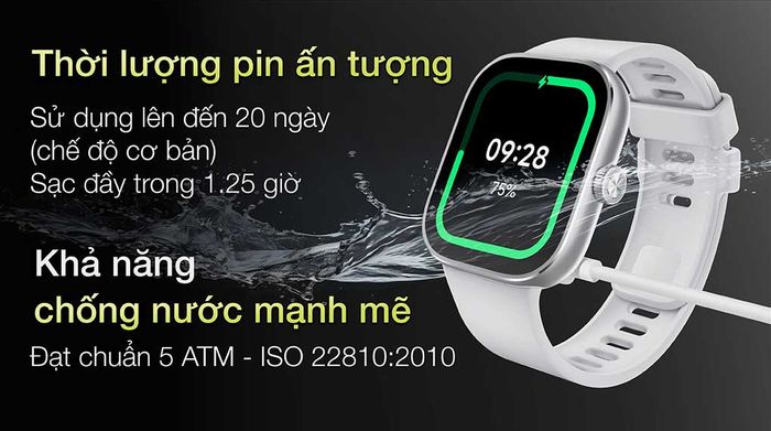 Đồng hồ thông minh Xiaomi Redmi Watch 4 47.5mm - Pin và chống nước